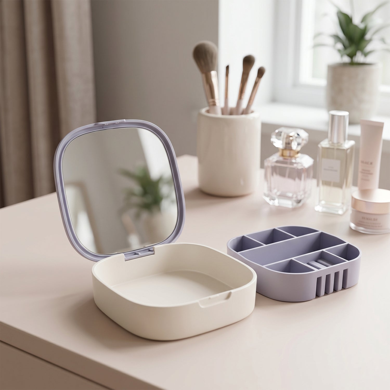 Jewelry storage box compartments and mirror