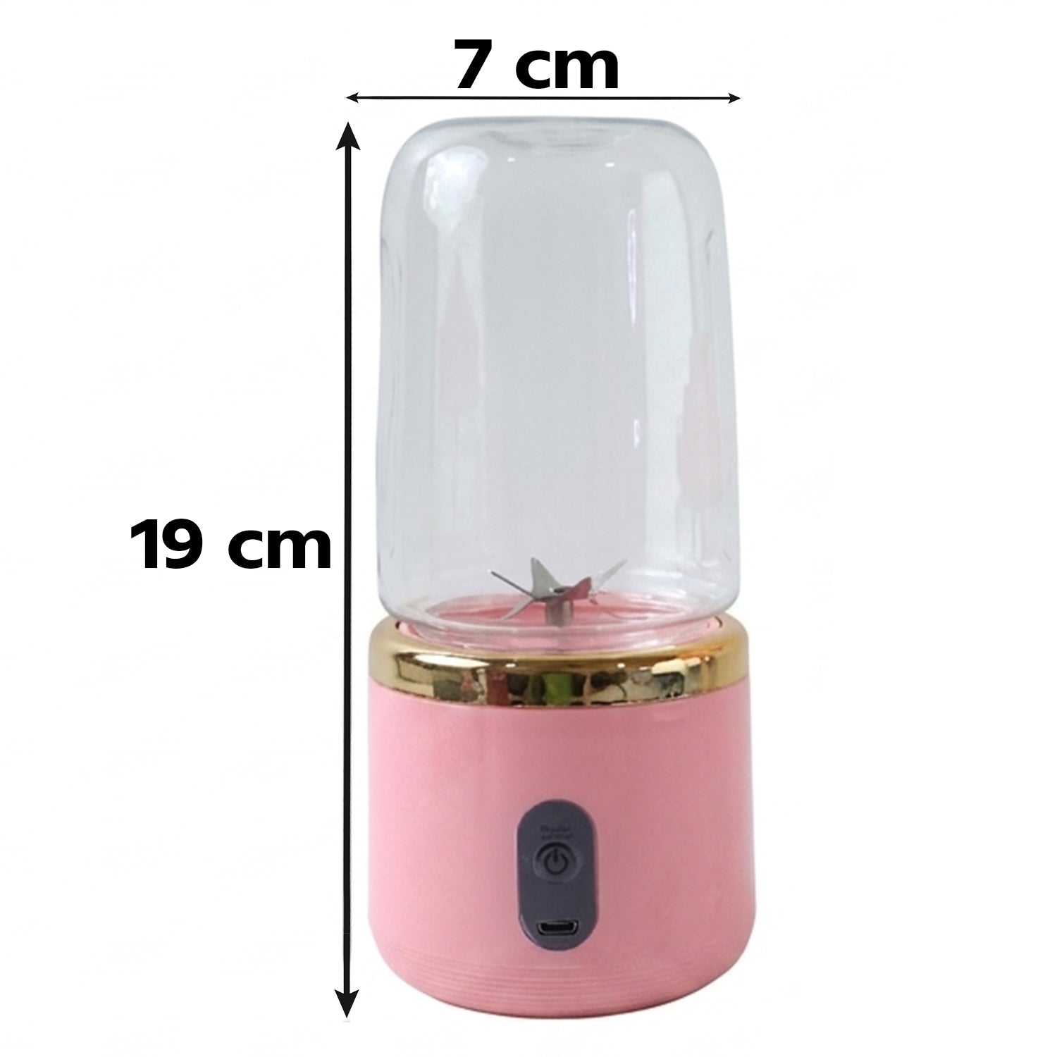 Pink mini blender with USB recharging port and blades for fruit smoothies