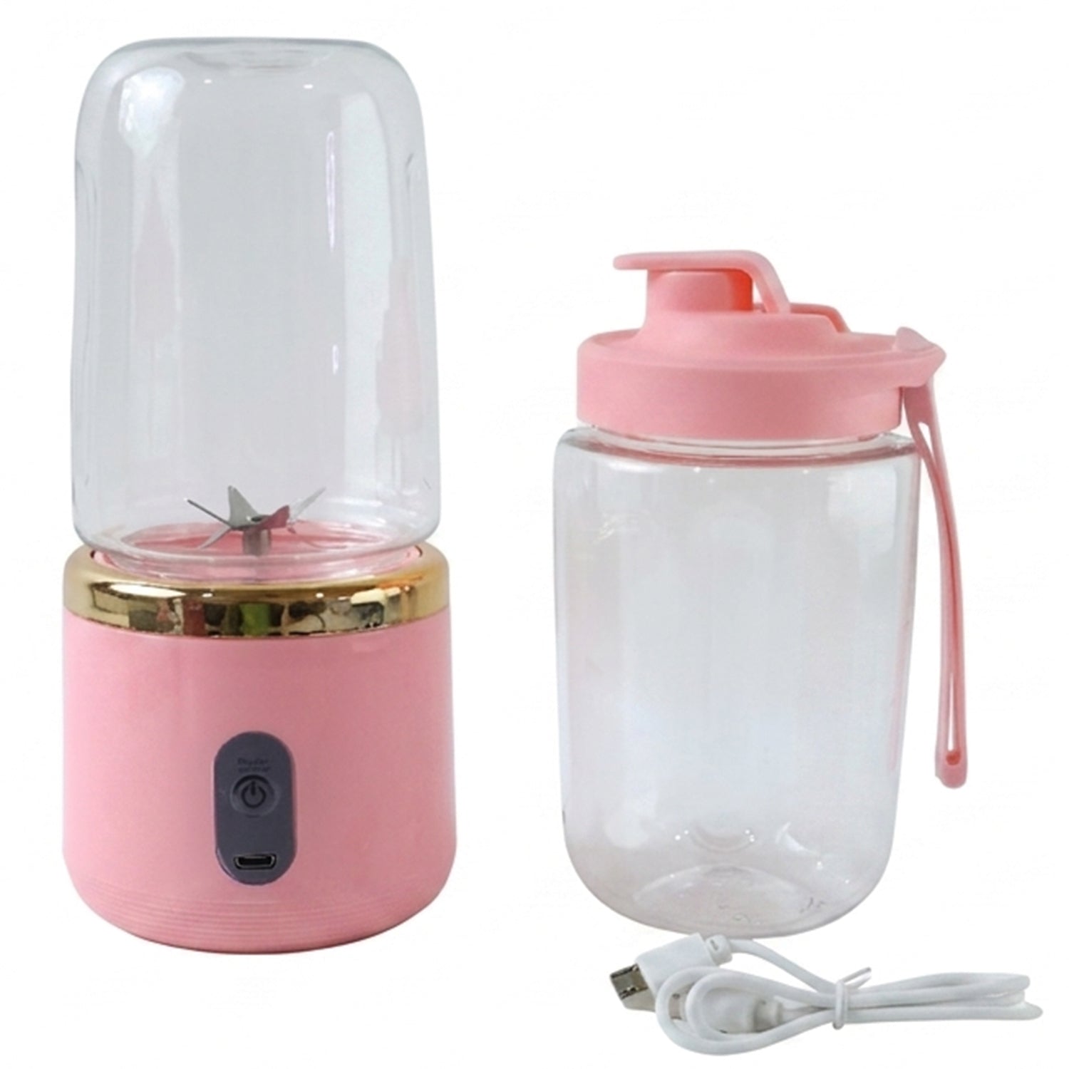 Portable juicer and cups for making fresh smoothies anywhere