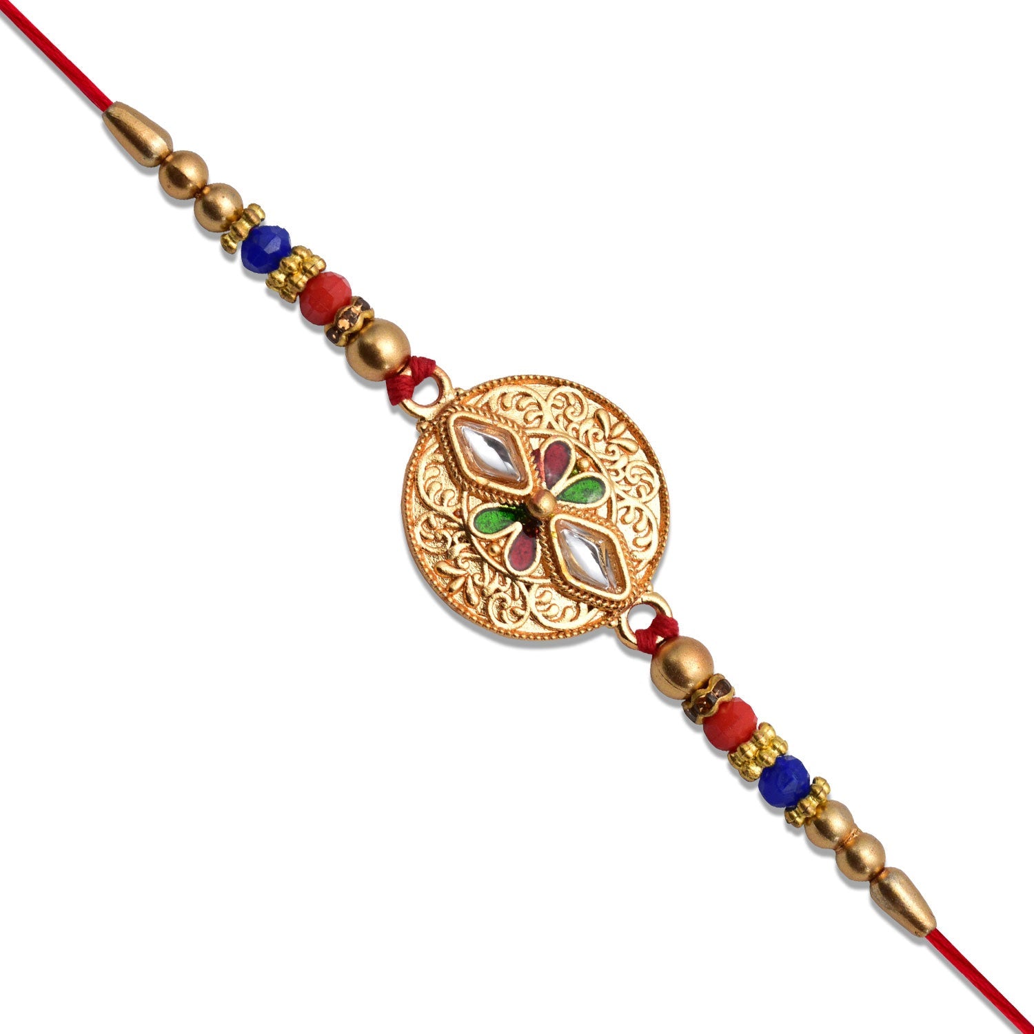 Antique Finish Rakhi with Meenakari & Kundan Work