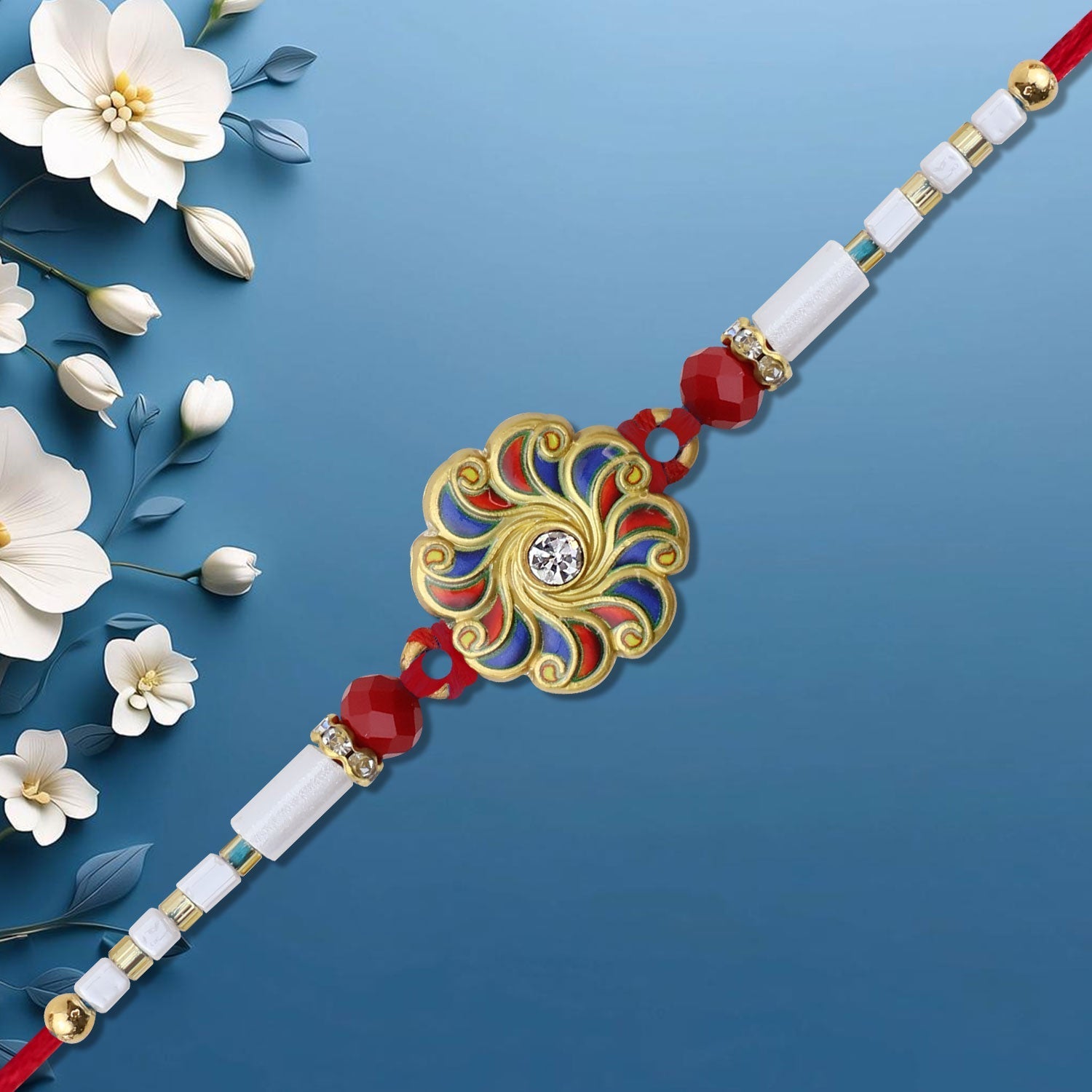 Blue Red Swirl Rakhi