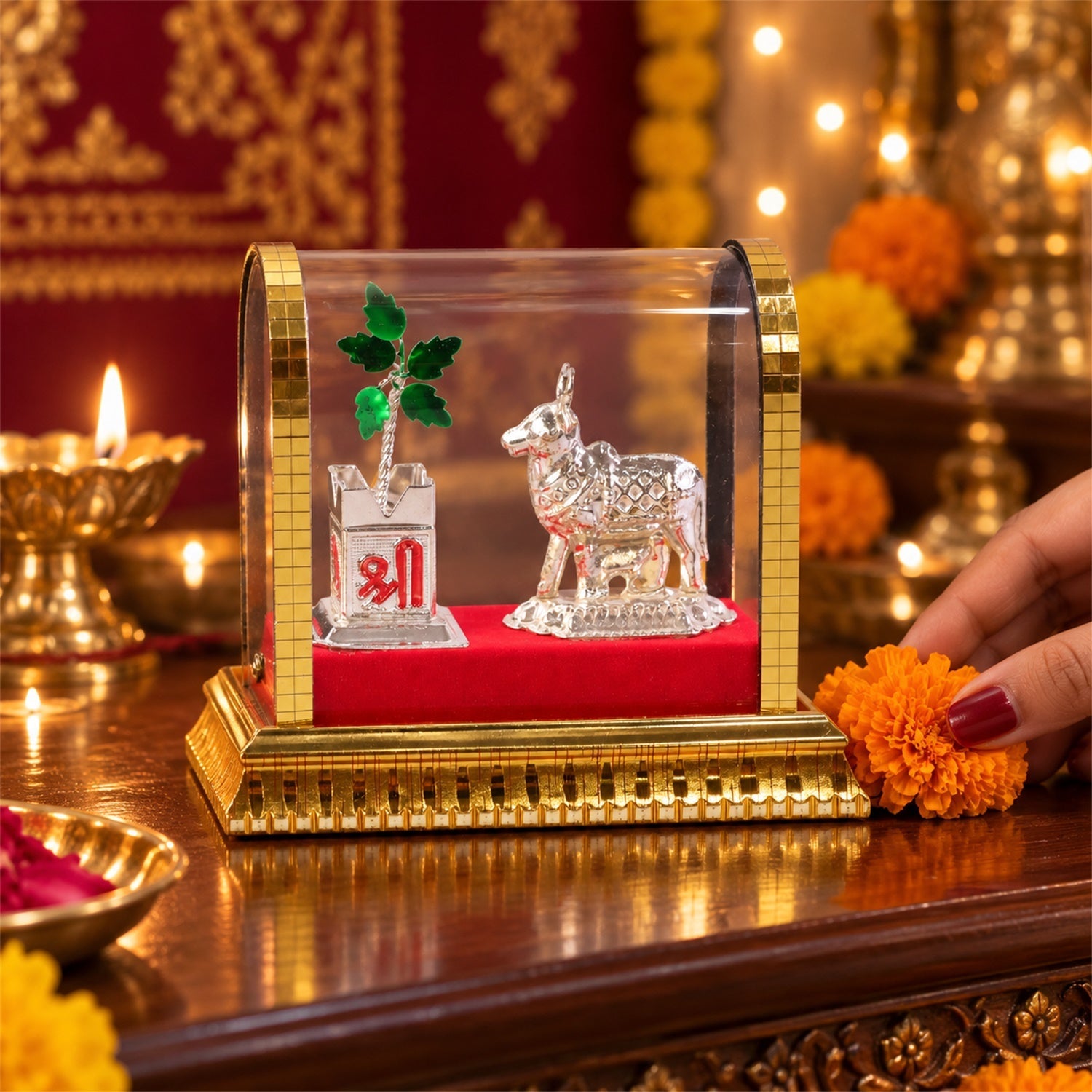 Kamdhenu cow idol white bg