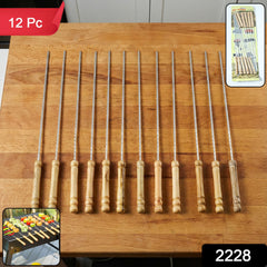 Barbecue skewers with SKU showing wooden handles and stainless steel rods