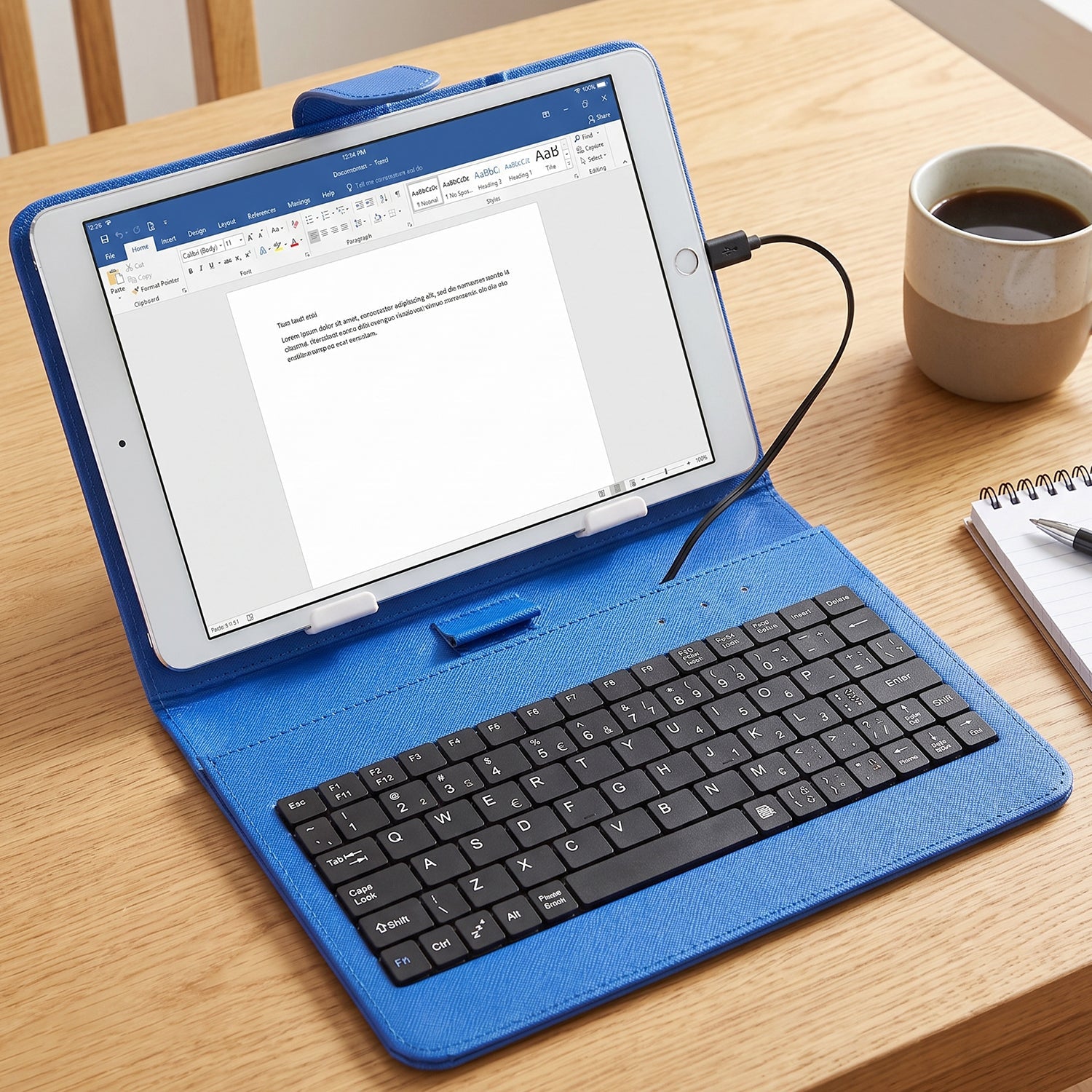 Portable Wired Tablet Keyboard with PU Leather Flip Case and Stand (1 Pc)