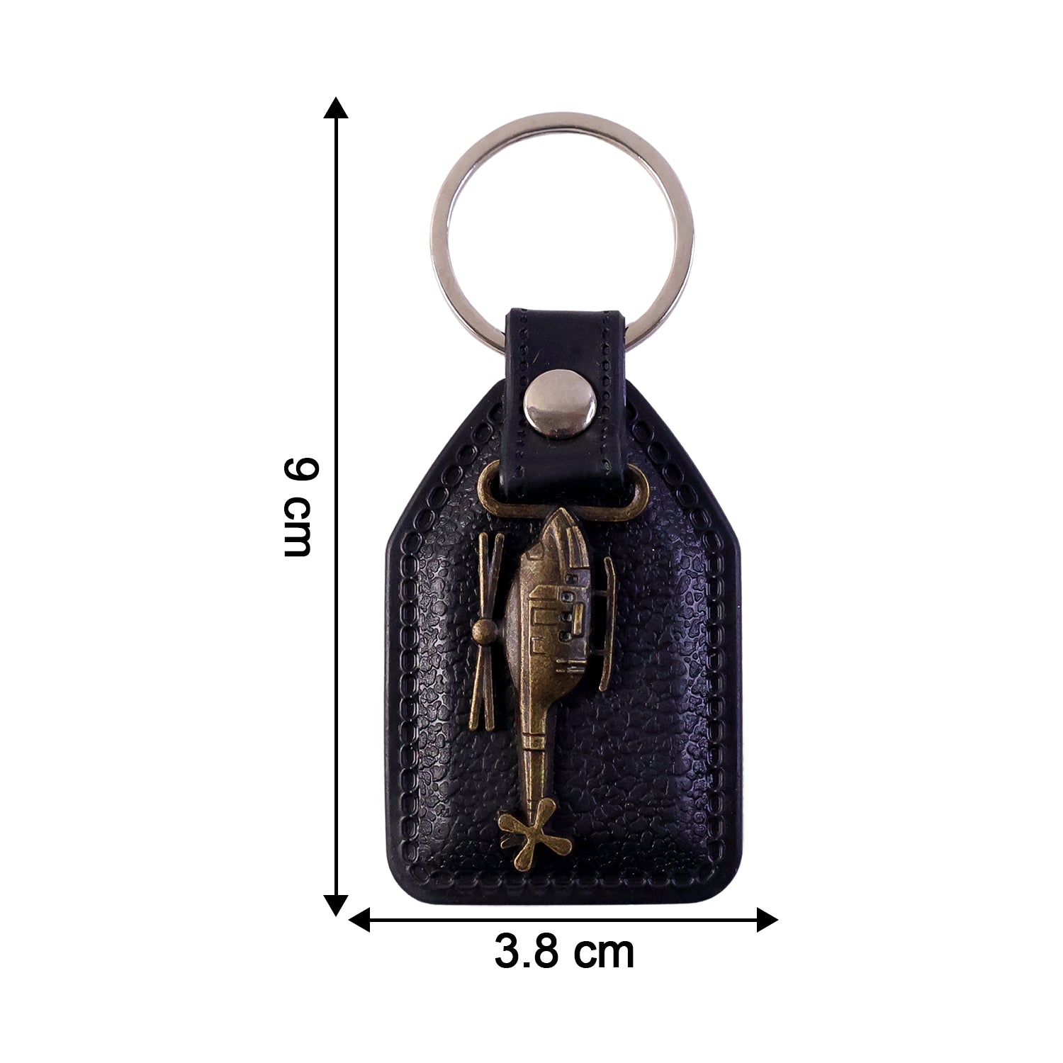 Compact size leather and metal sword keychain in hand