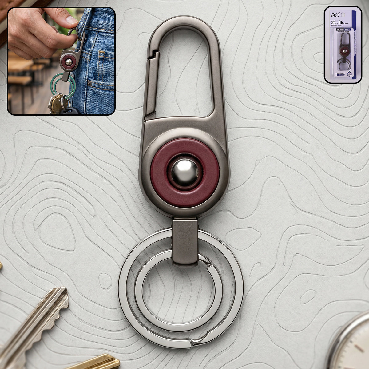 Premium Heavy Duty Metal Key Holder with Locking Carabiner Clip (1 Pc)