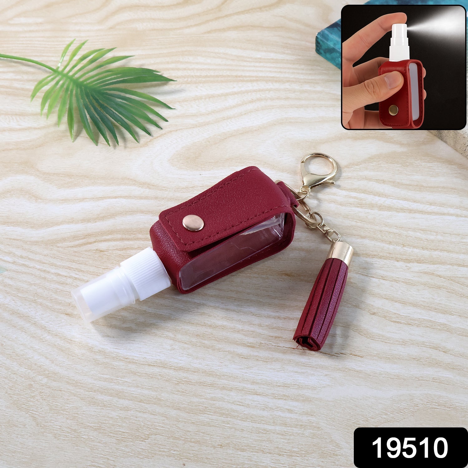 Portable hand sanitizer holder with refillable bottle & tassel