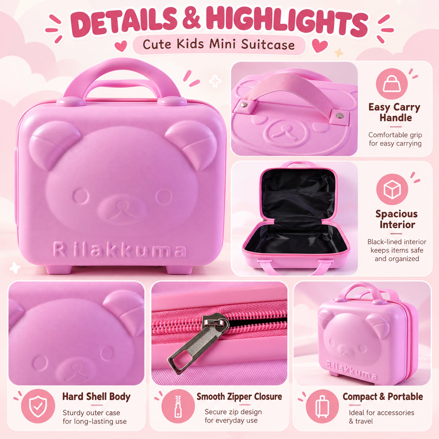 Kids Bear-Shaped Hard Shell Carry Case with Handle