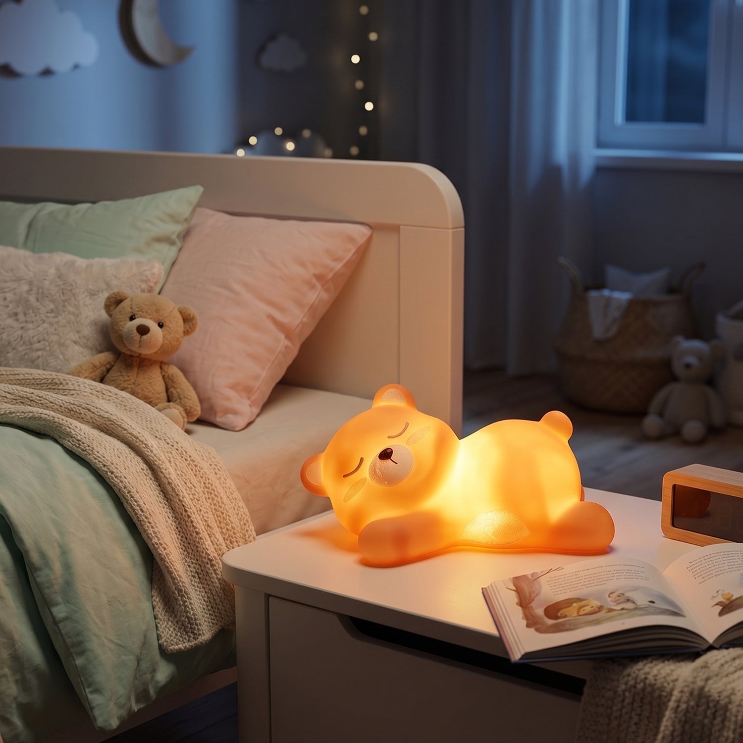 Soft silicone sleeping bear lamp for kids night time comfort