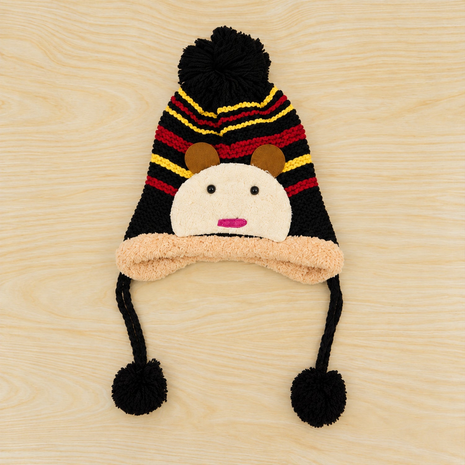 Kids Warm Knitted Winter Caps with Plush Lining and Cartoon Detail (1 Pc)