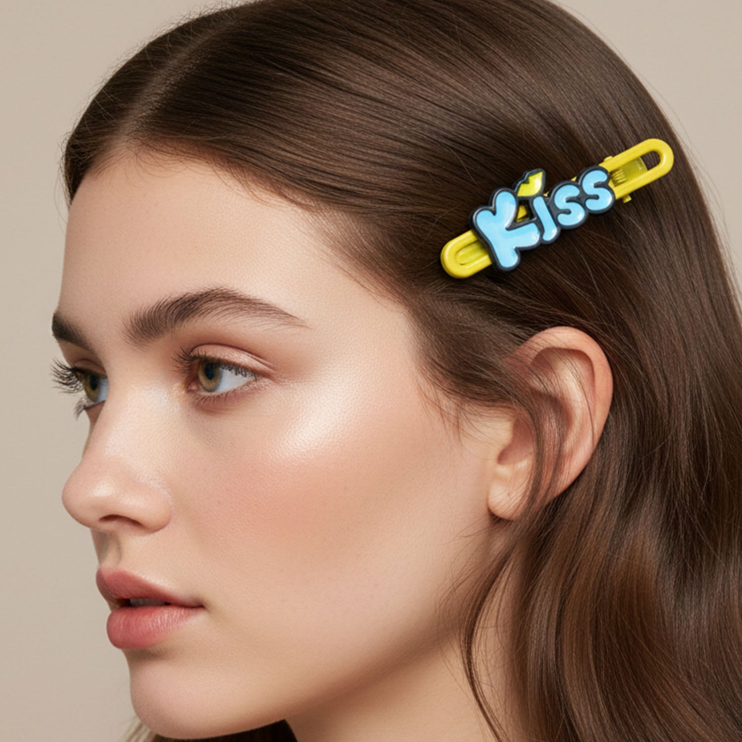 Cute “Kiss” Text Hair Clip Set (2 Pc)