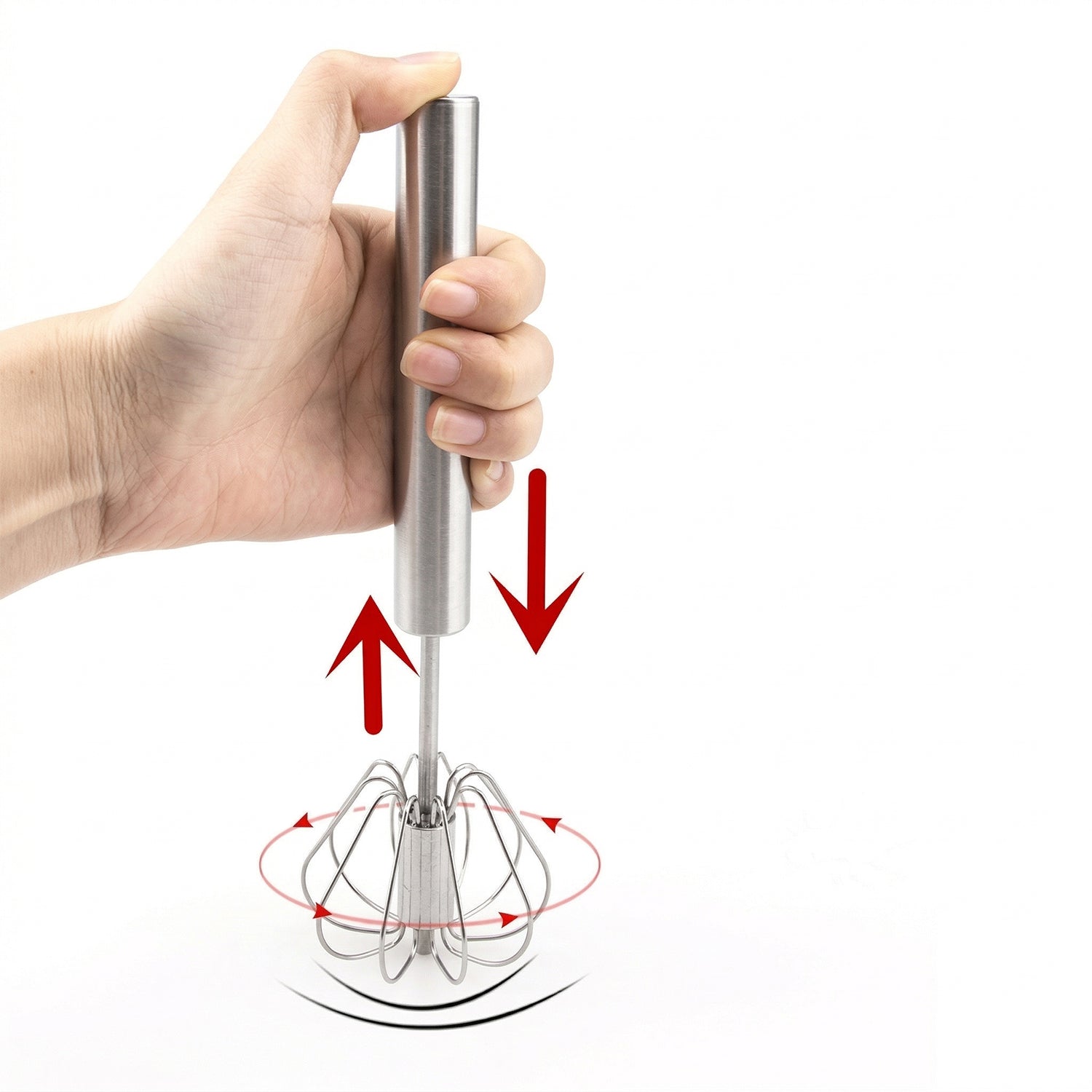 Stainless Steel Hand Push Rotary Whisk (1 Pc, 29 Cm)