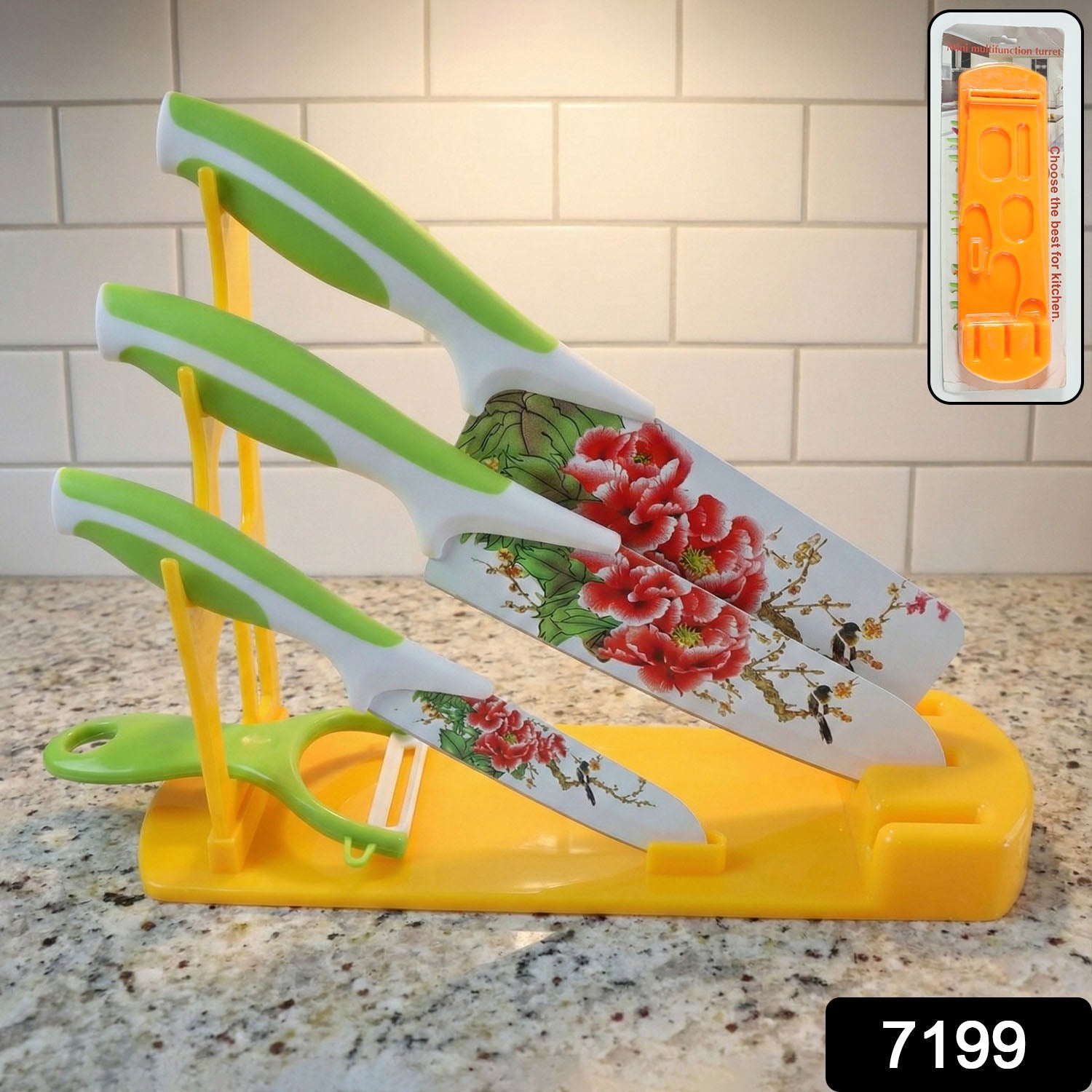 Side view of Plastic Kitchen Knife Stand holding knives