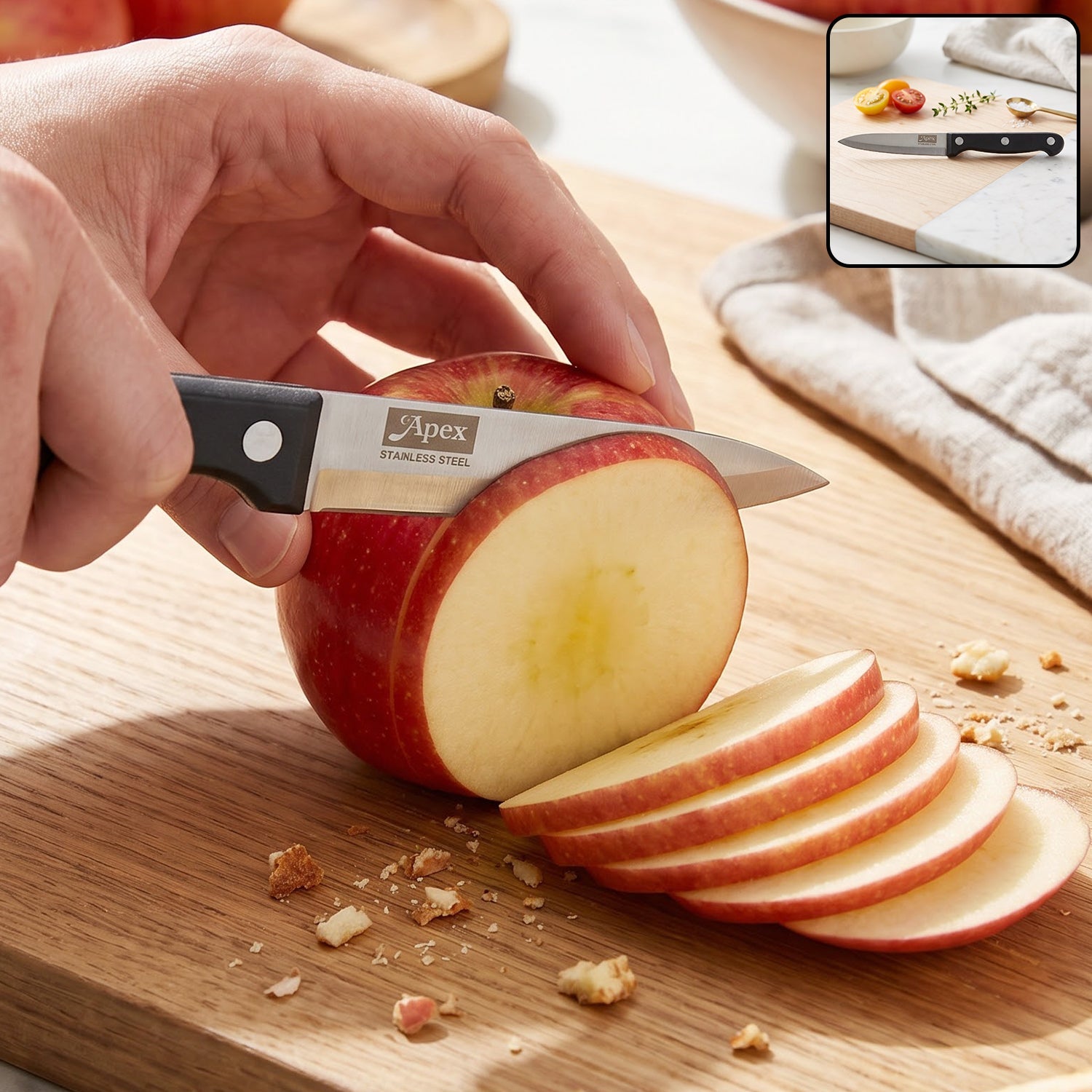 Apex stainless steel fruit knife with riveted handle