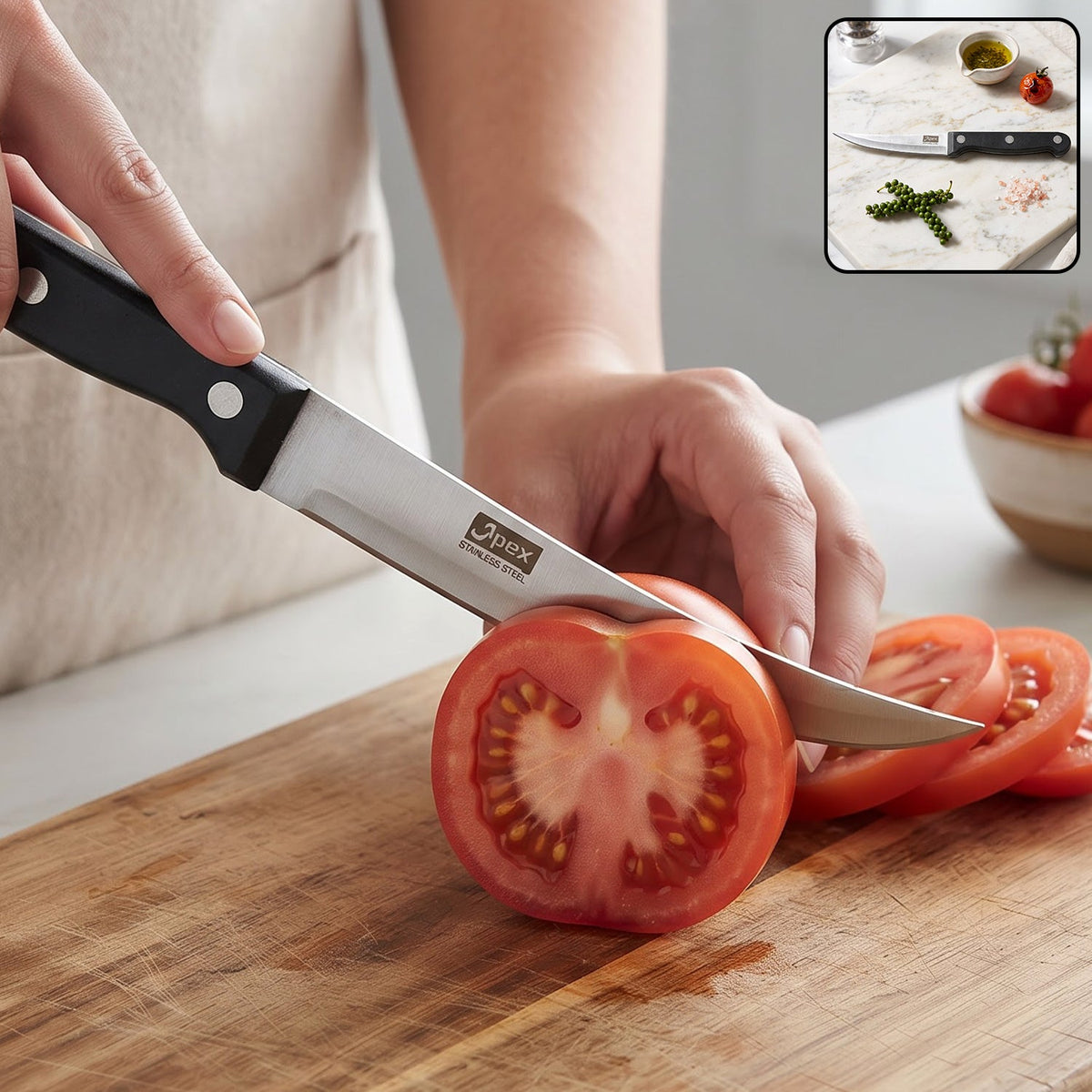 Apex stainless steel steak knife with riveted handle