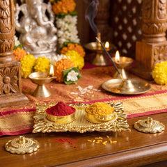 Golden Kankavati Kumkum Holder with Carved Frame and Lids (1 Pc)