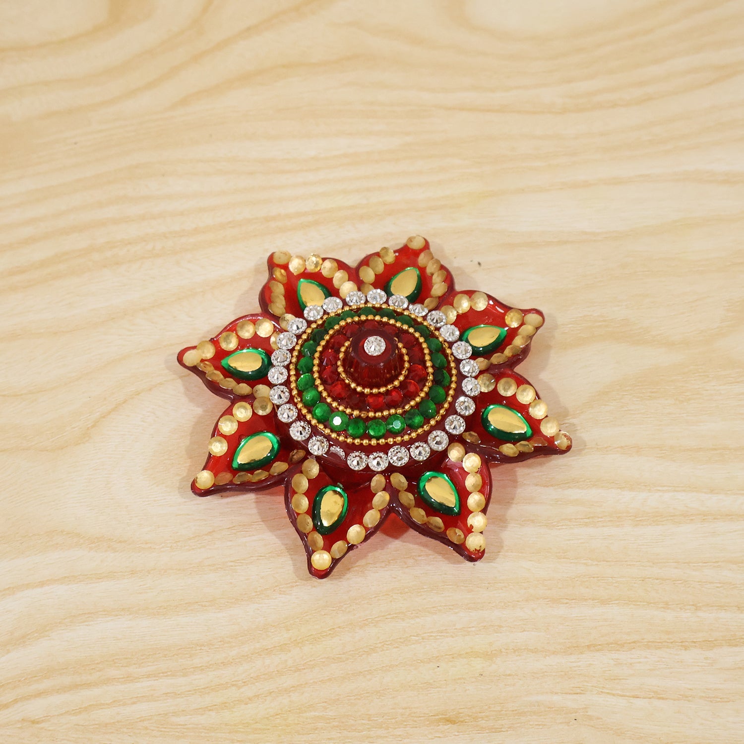 Handwork Decorative Kumkum Dani with Stone Work Lid