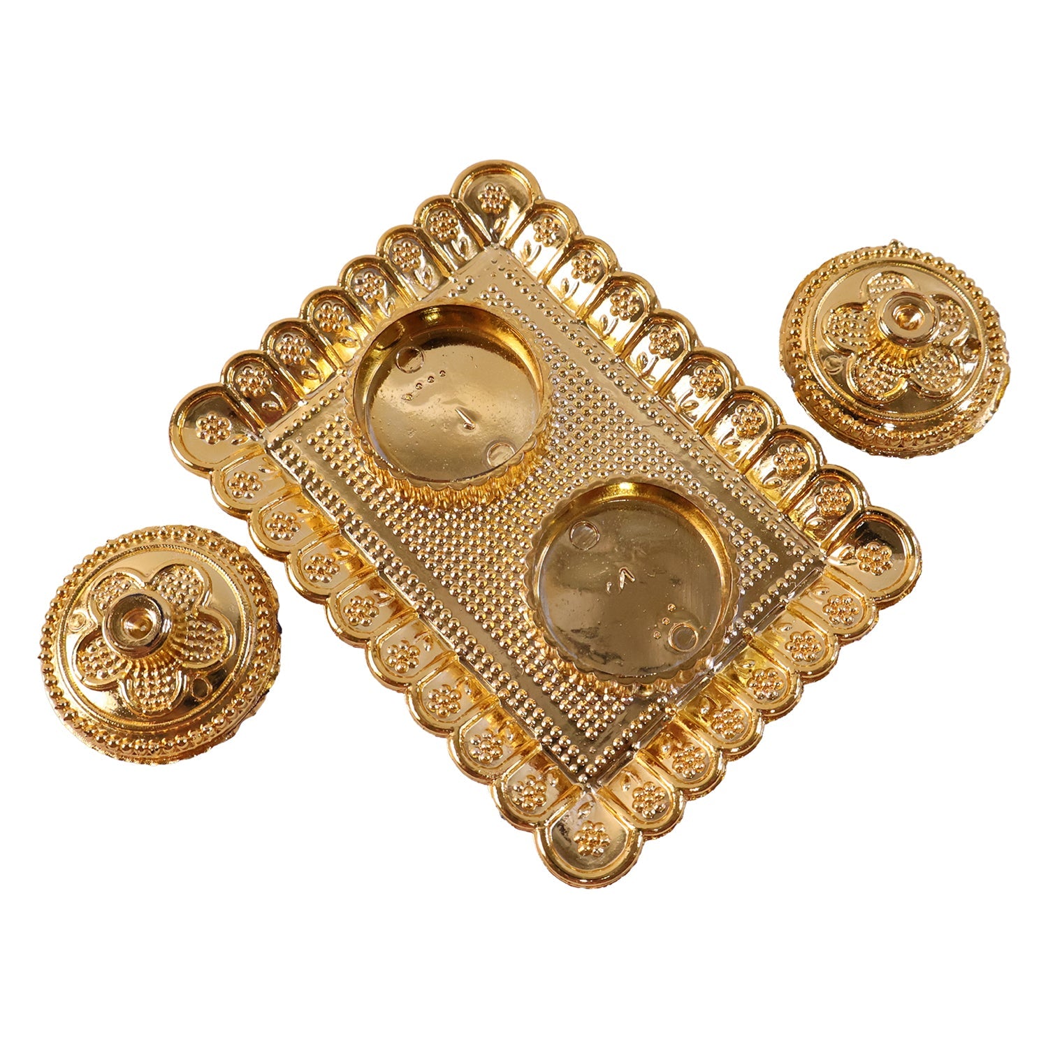Compact gold finish kumkum holder suitable for pooja thali and mandir
