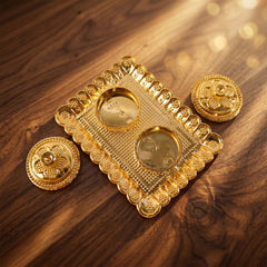 Beautiful golden floral lid on kumkum holder for religious ceremonies