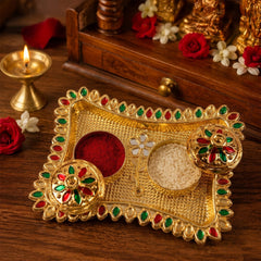 Golden meenakari floral design kumkum holder with lids for pooja