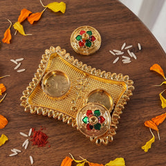 Traditional meenakari flower lid kumkum holder for festive rituals