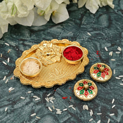 Traditional kumkum holder with colorful meenakari flower lids