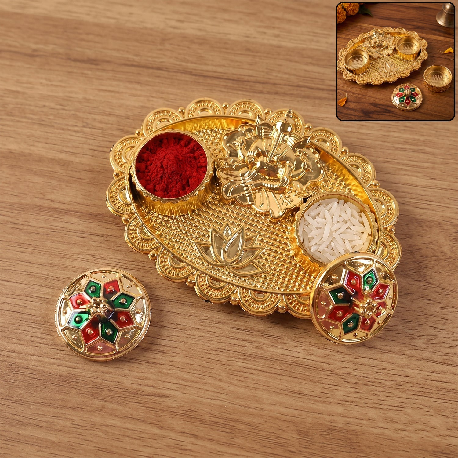 Meenakari flower lid kumkum holder for religious ceremonies