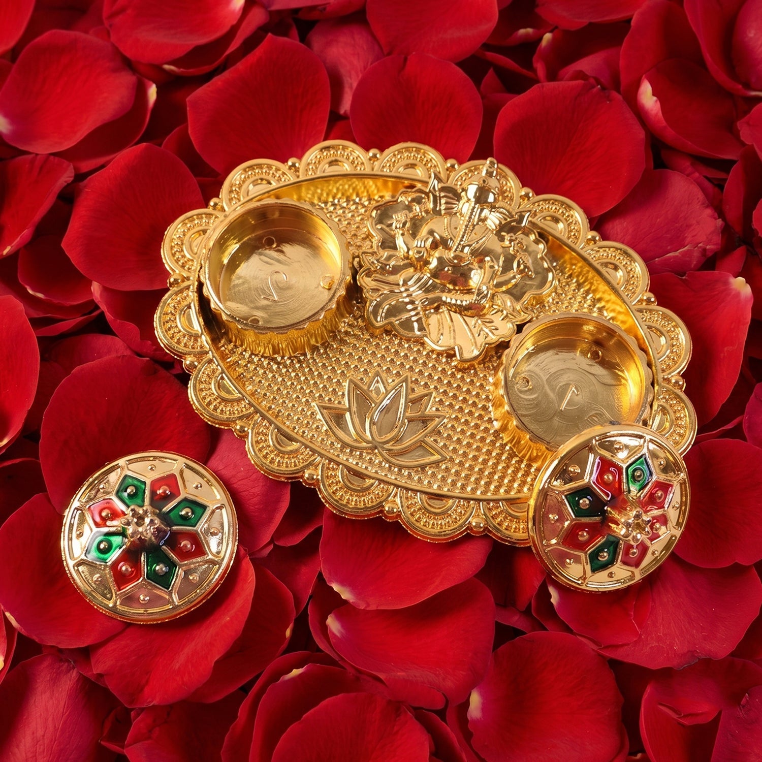 Traditional festive kumkum holder with detailed design