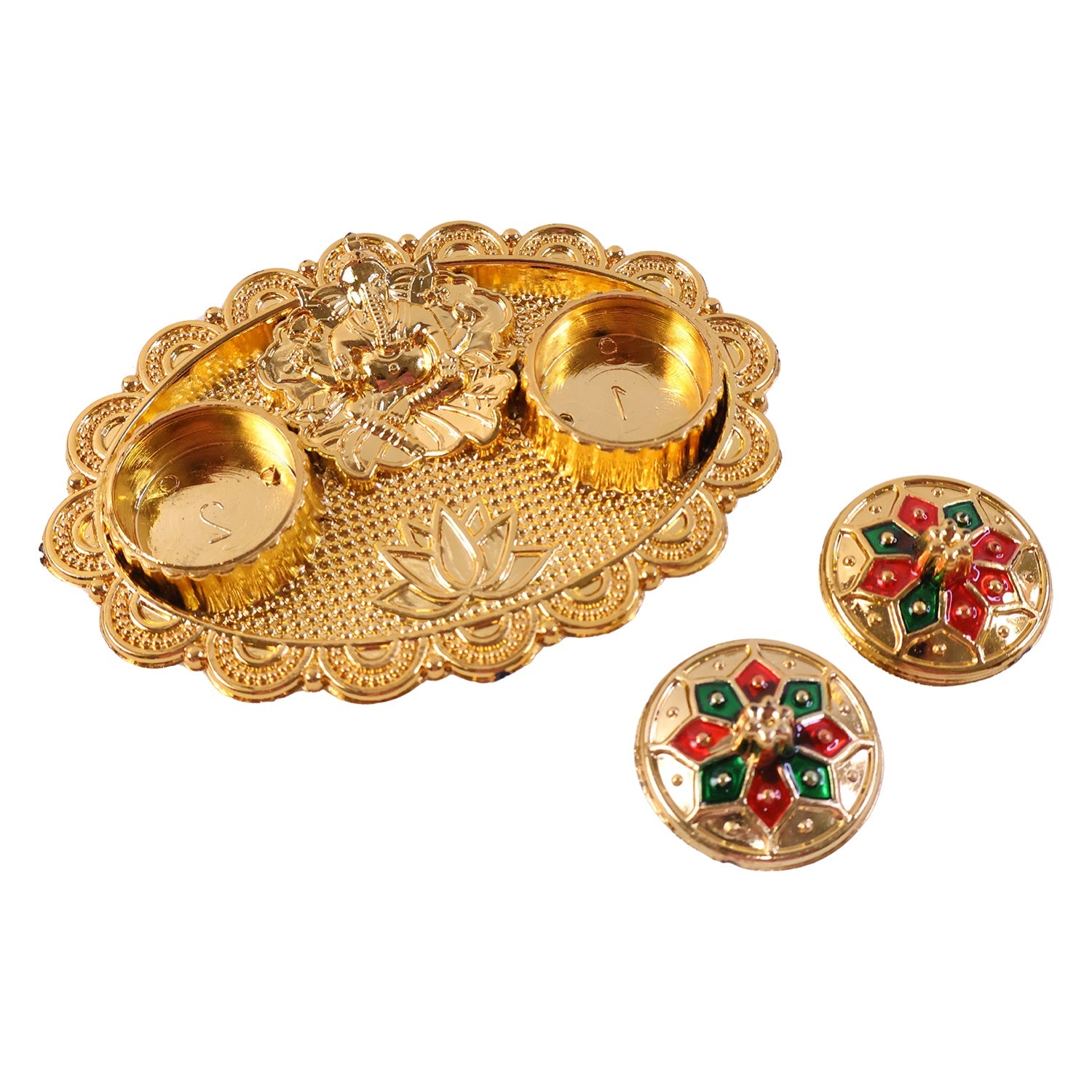 Elegant Ganesh motif gold finish kumkum holder