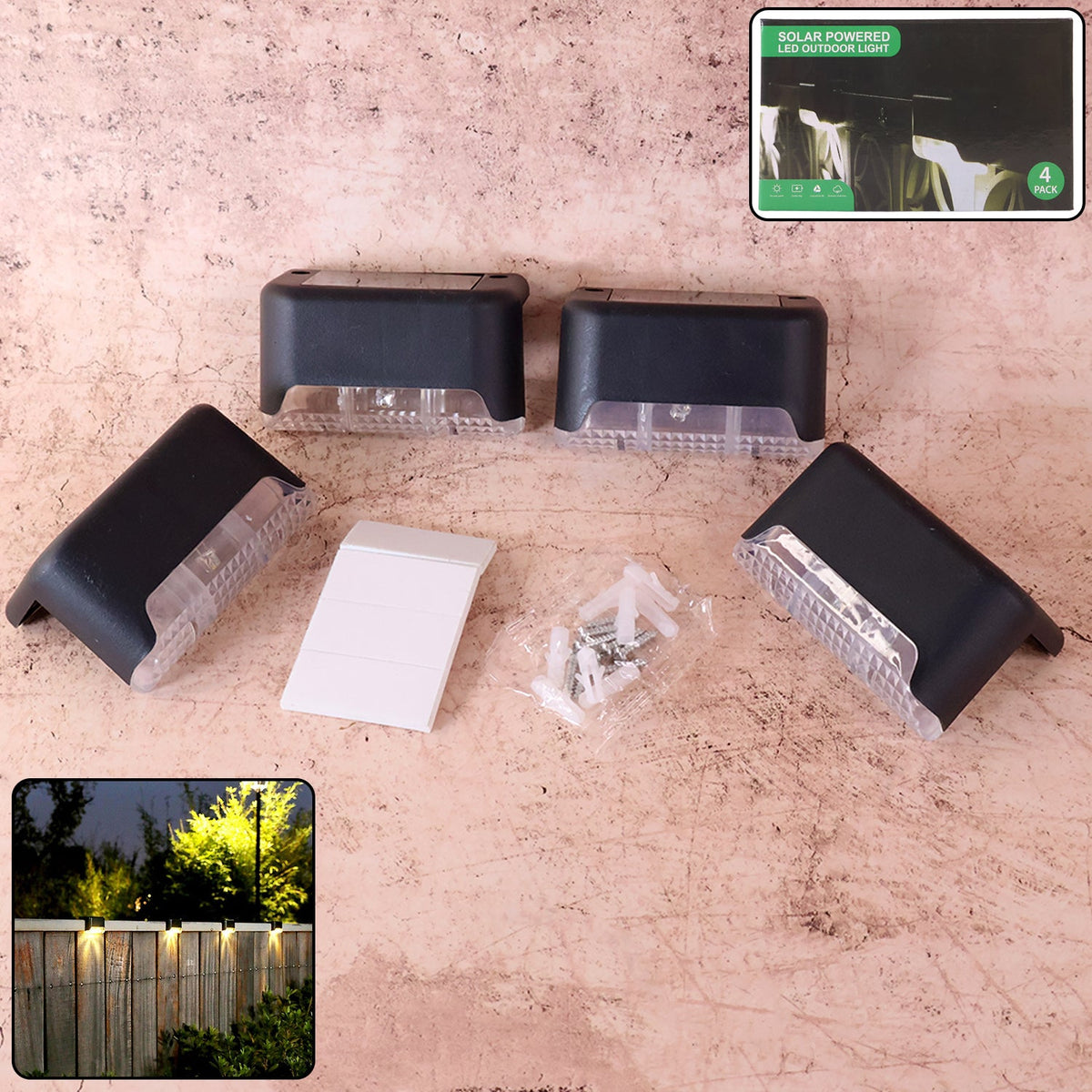 DeoDap 4-Piece Solar Waterproof Garden Stair Railing Lights - main product shot