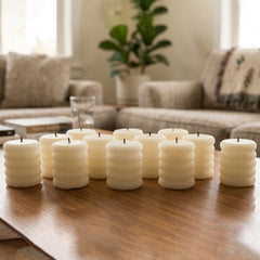 Decorative Flameless LED Candle Set Ribbed Pillar Warm Glow Light (12 Pc)