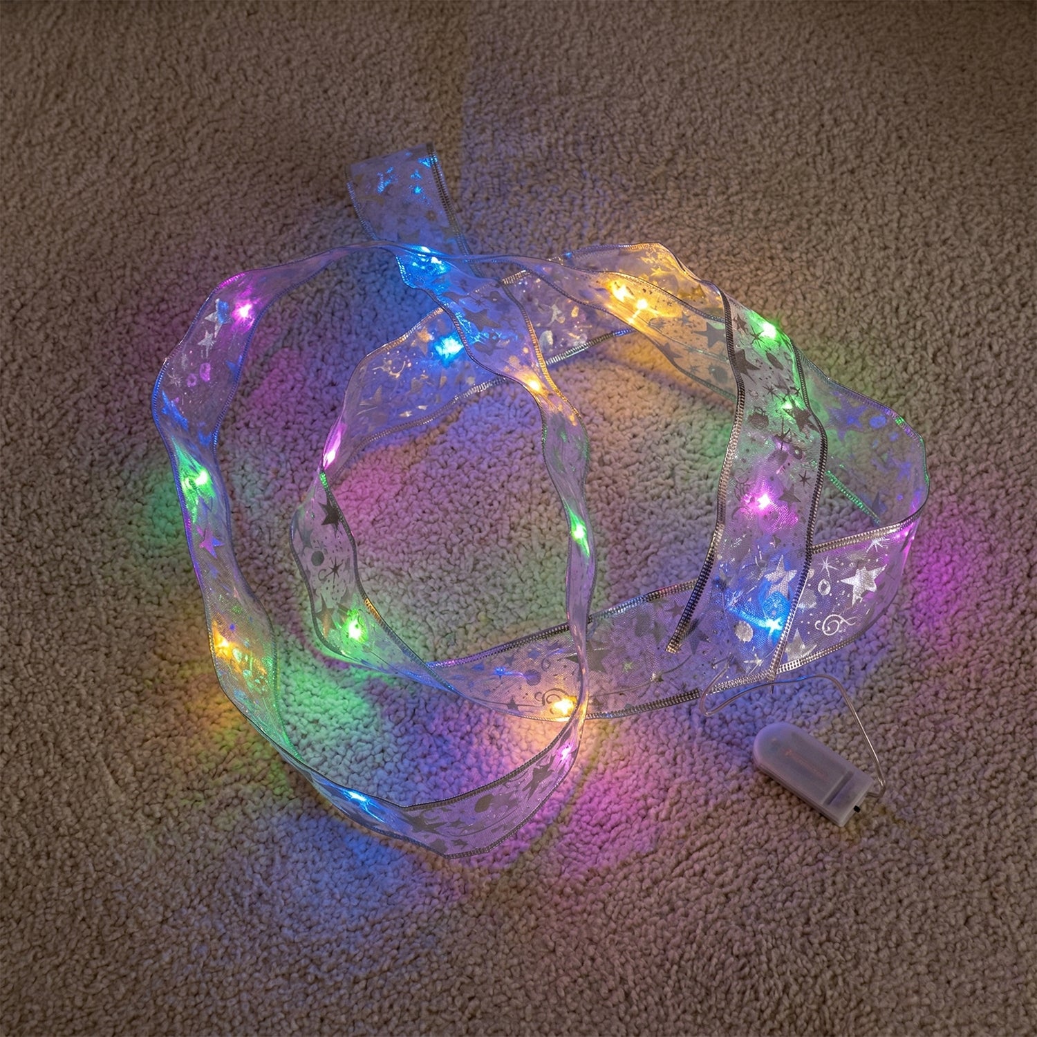 Multicolor LED lights on ribbon strip glowing