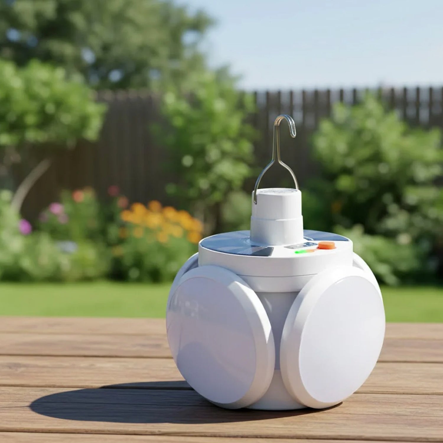Decorative garden solar lights illuminating lawn