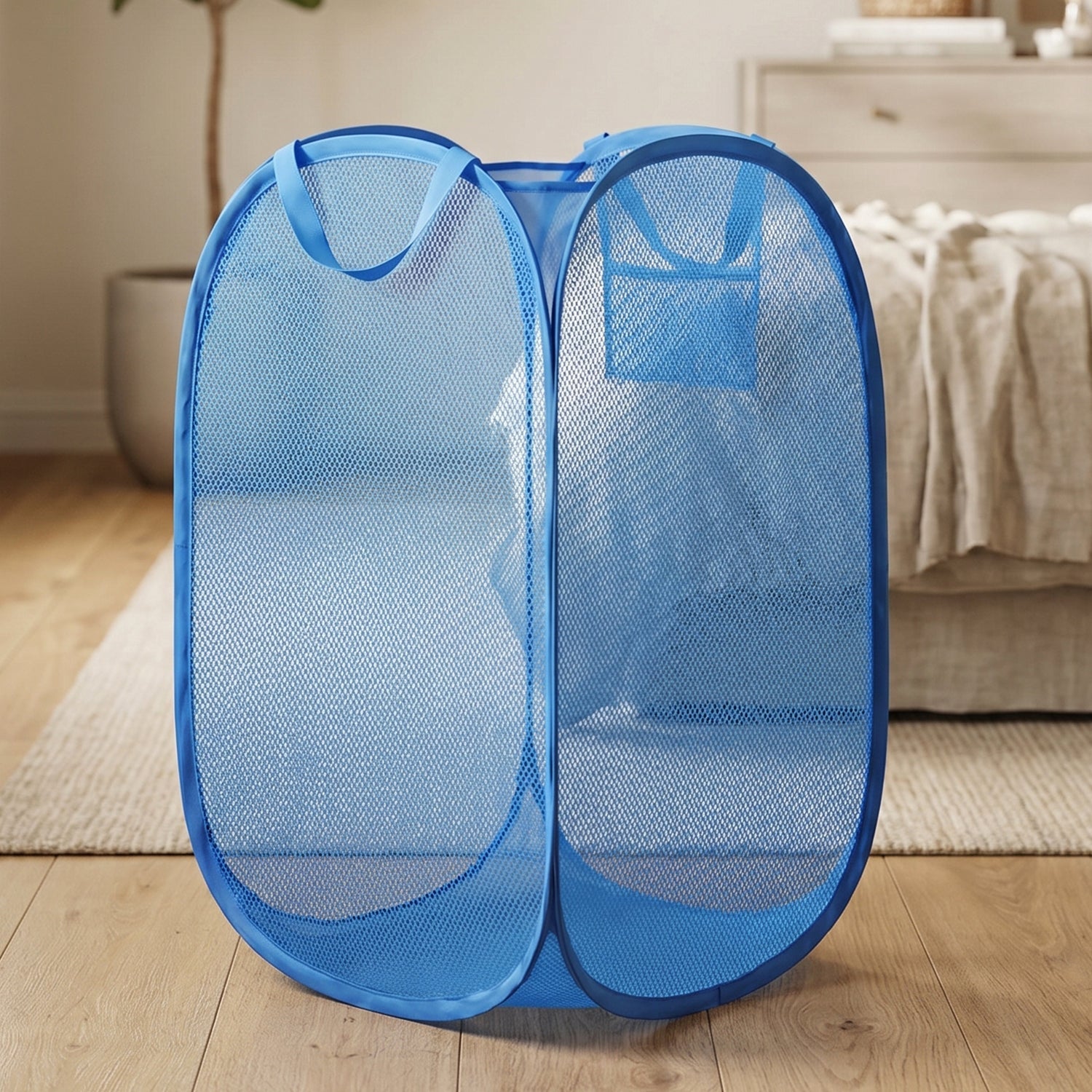 Foldable Mesh Laundry Basket with Handles Large Clothes Hamper (1 Pc,36x36x58cm)