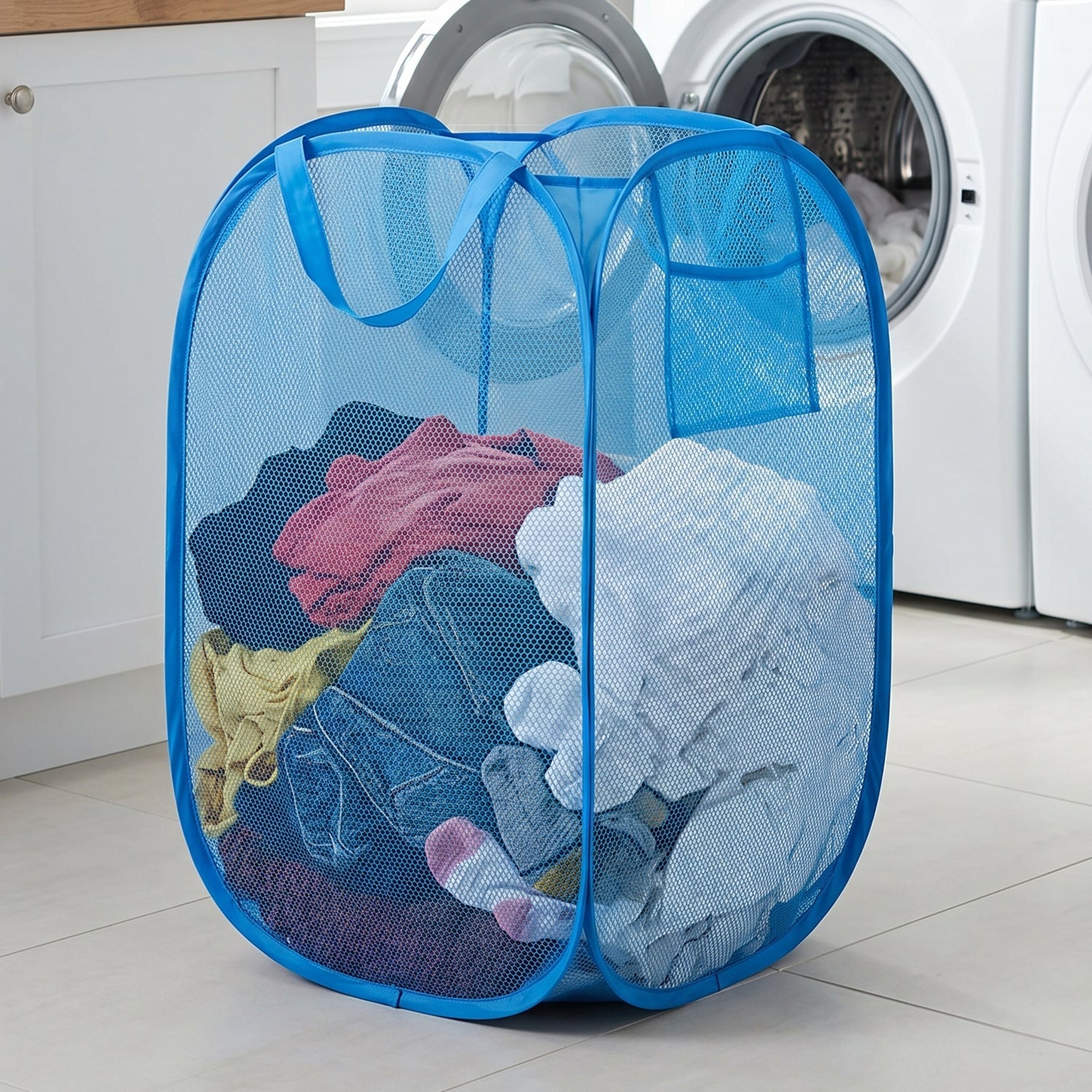 Foldable Mesh Laundry Basket with Handles Large Clothes Hamper (1 Pc,36x36x58cm)