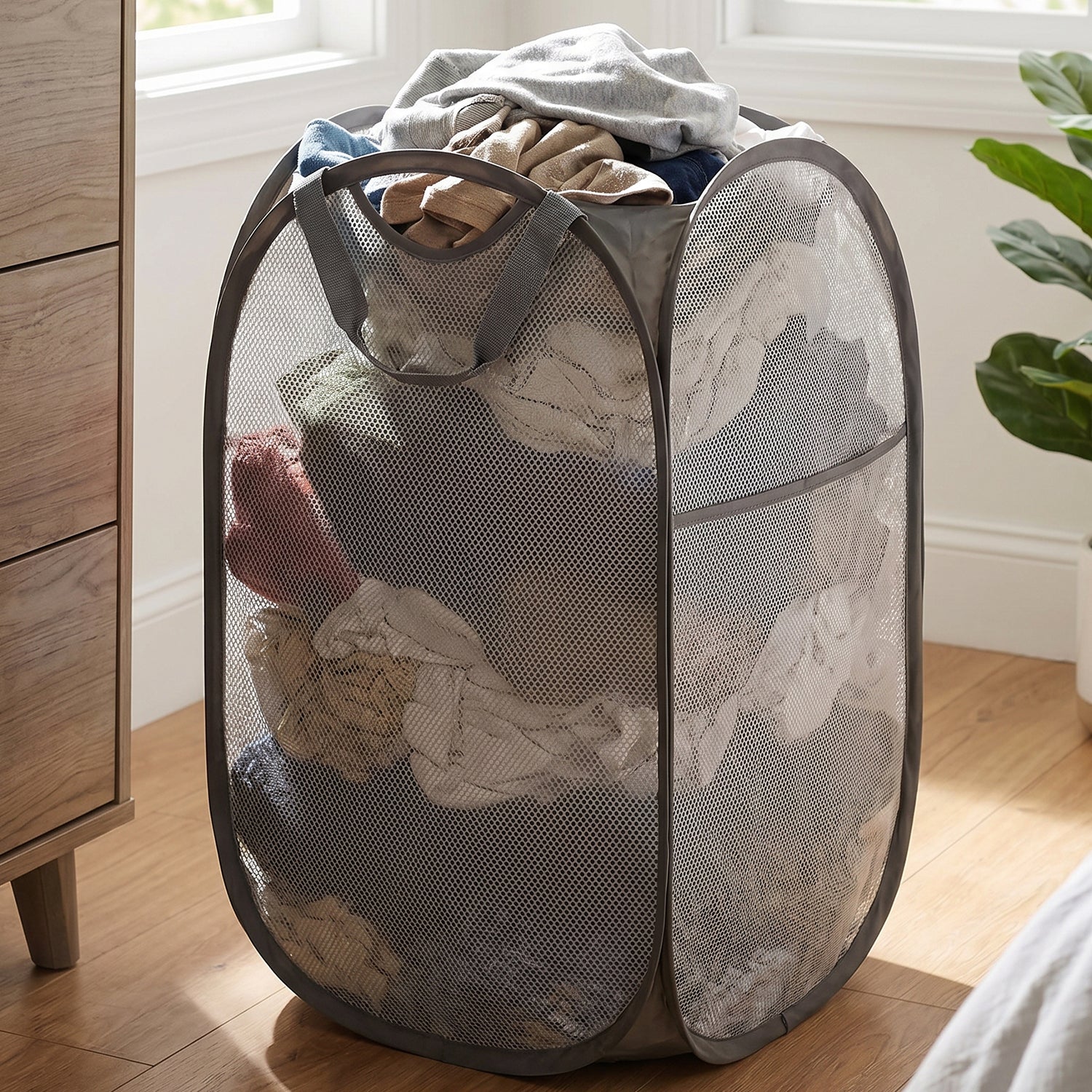 Foldable Mesh Laundry Basket Clothes Storage Bag (1 Pc, Mix Design & Size)