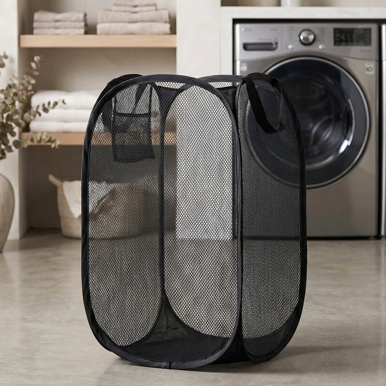 Collapsible Mesh Laundry Hamper Portable Clothes Storage Basket(1 Pc,34x34x57cm)