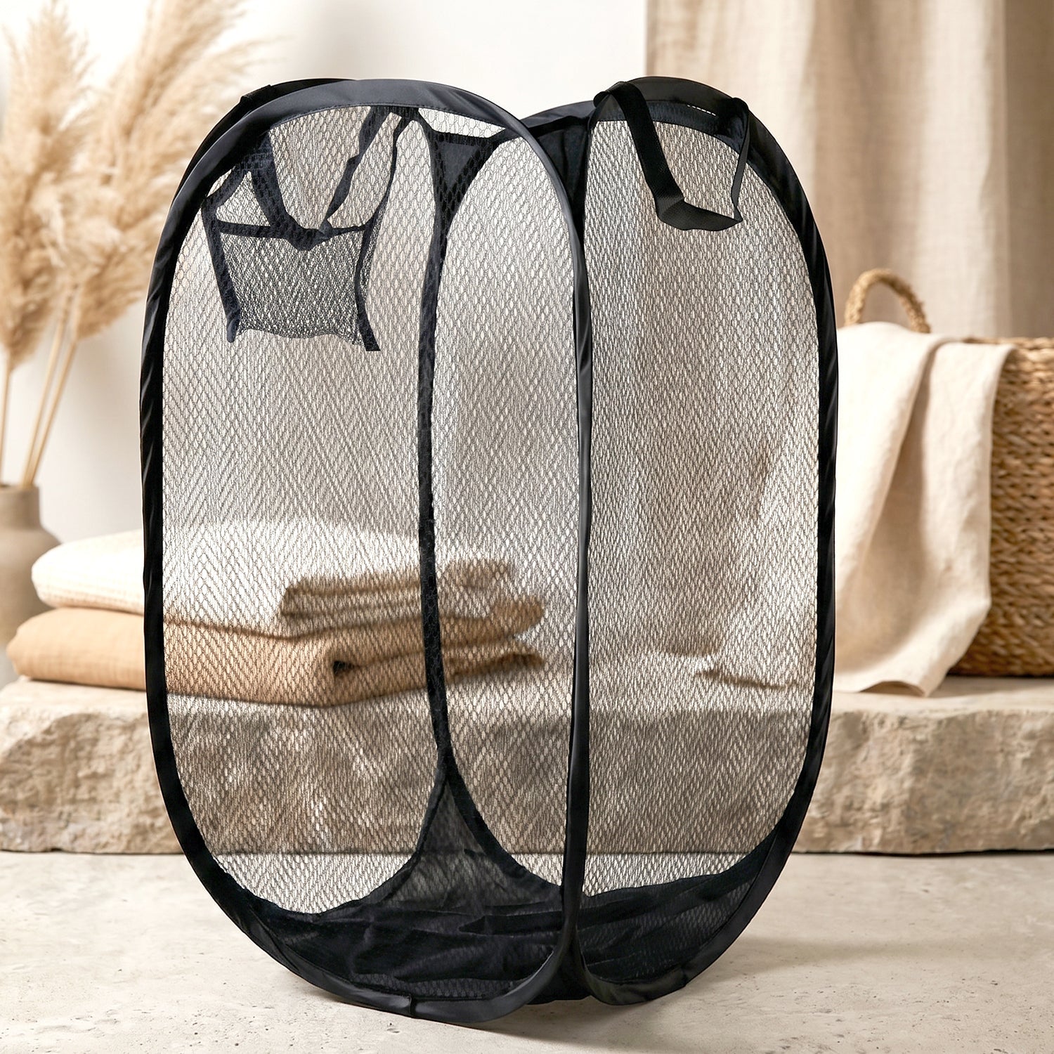 Collapsible Mesh Laundry Hamper Portable Clothes Storage Basket(1 Pc,34x34x57cm)