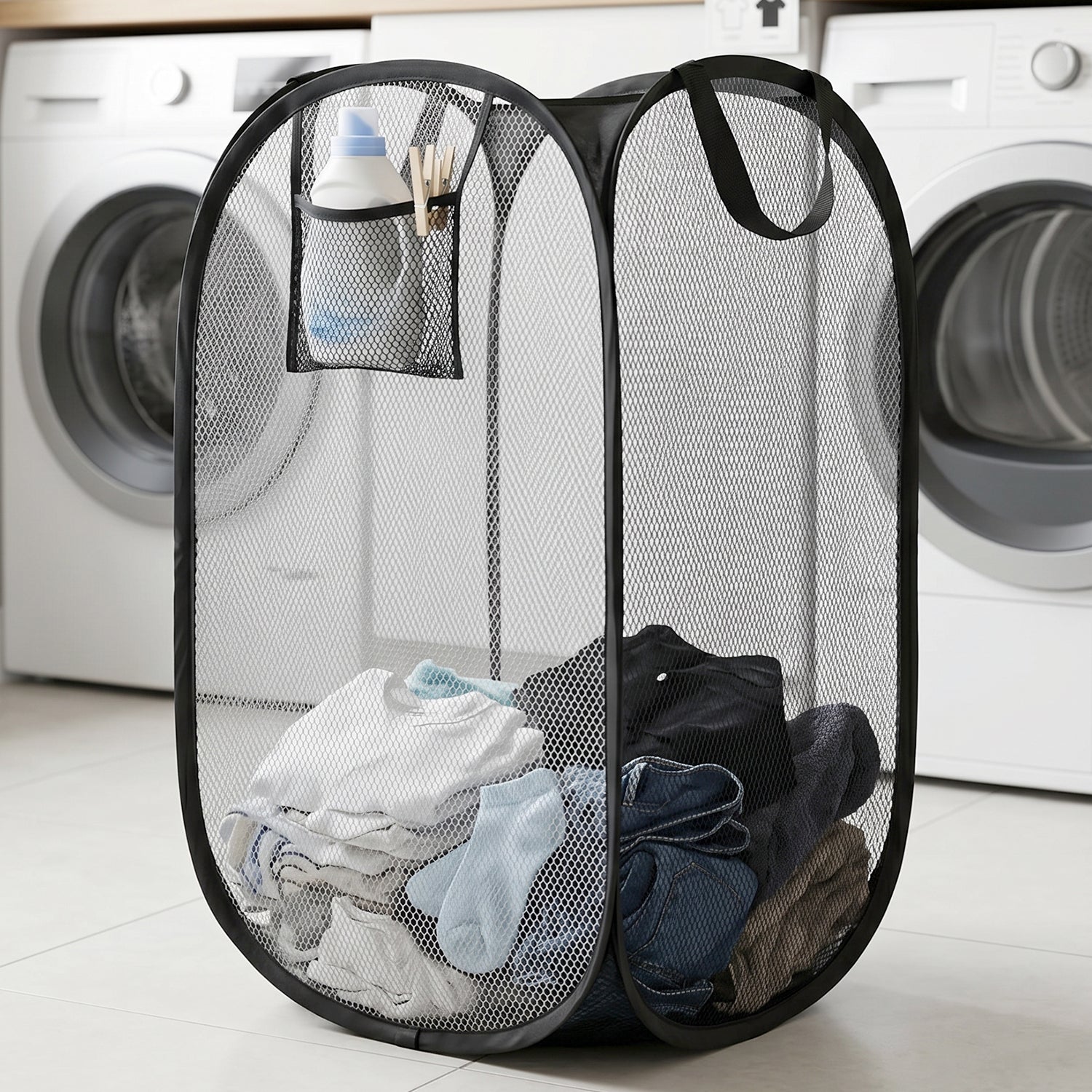 Collapsible Mesh Laundry Hamper Portable Clothes Storage Basket(1 Pc,34x34x57cm)