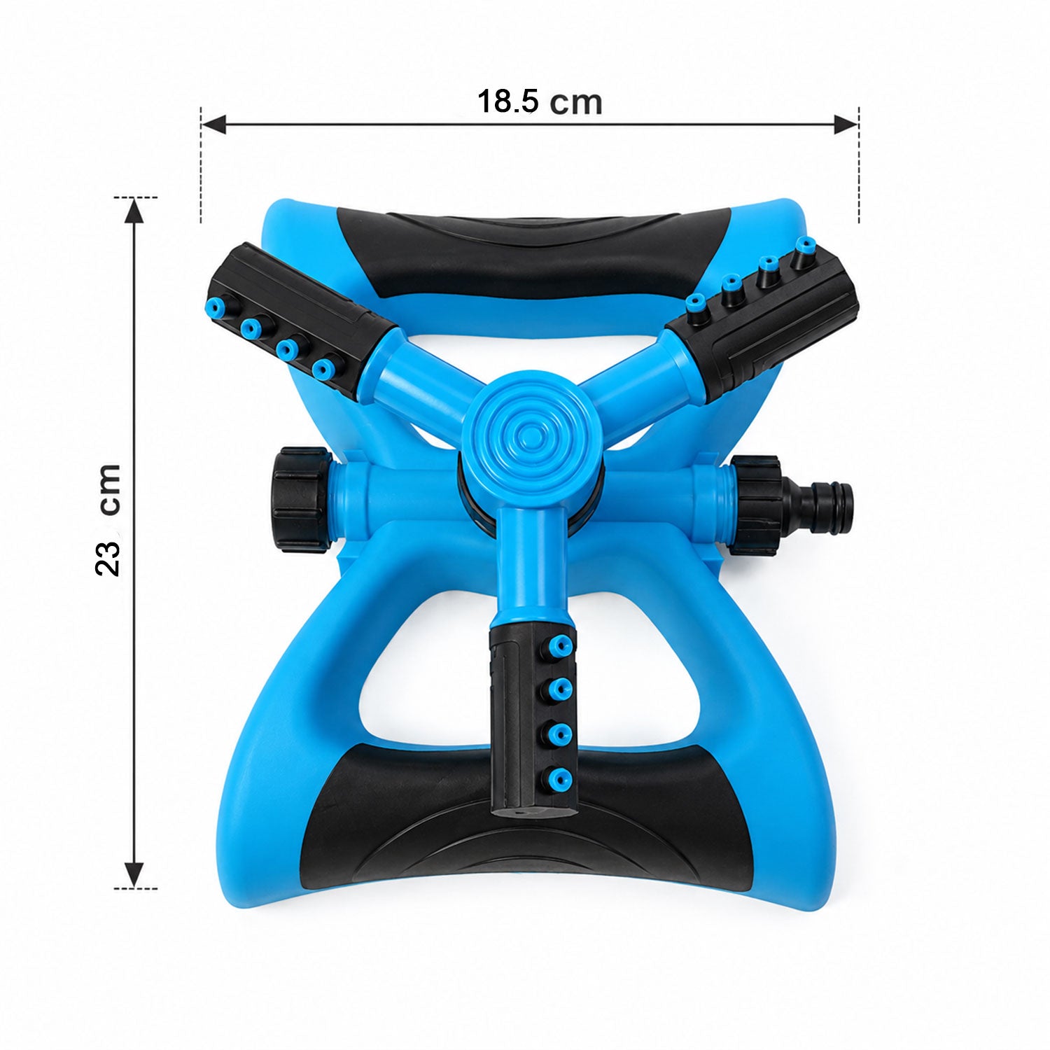 Watering tool for gardens and grass, with 360Â° rotation and sturdy build