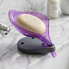 Angled view of leaf shaped soap tray holder showing drainage