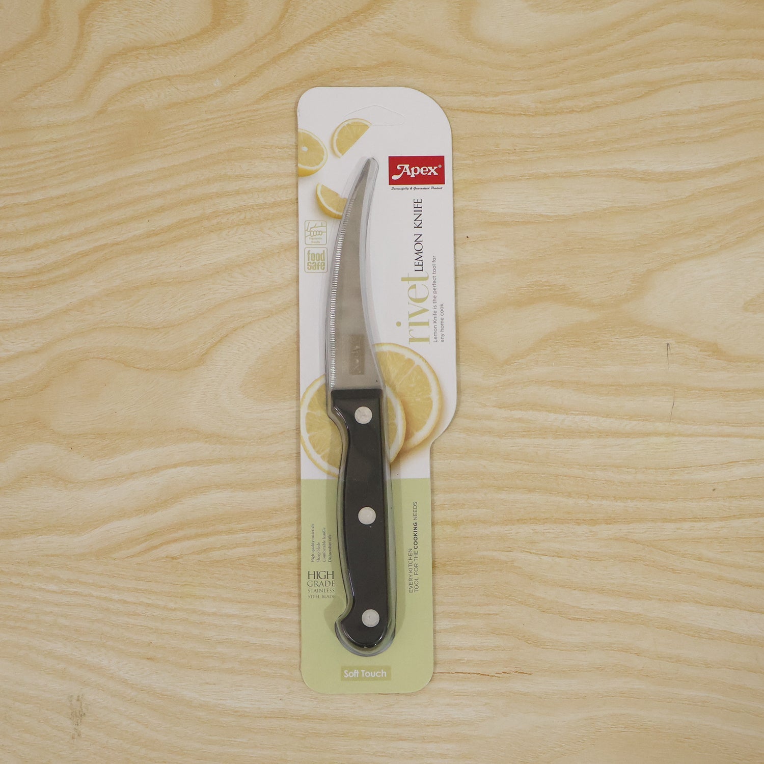 Live photo of Apex serrated lemon knife