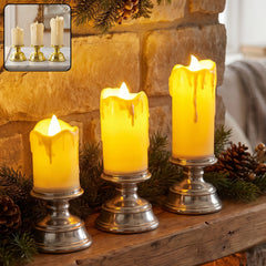 Plastic flameless LED candle set with pedestal stand for decoration