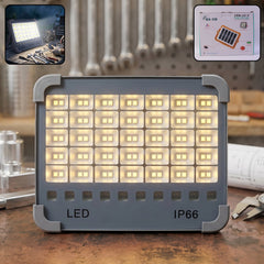 Solar USB rechargeable outdoor LED flood light with stand and magnetic back for versatile mounting