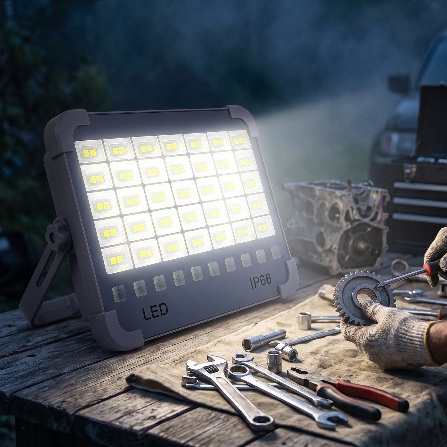 Outdoor flood light in grey with multiple mounting options for versatile outdoor lighting