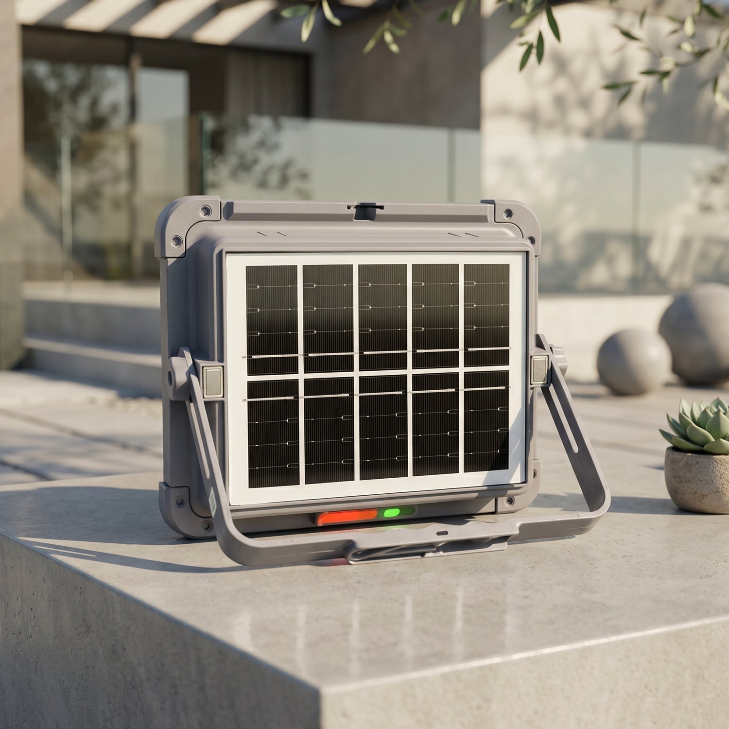 High-capacity 12000mAh solar work light with foldable stand for outdoor activities
