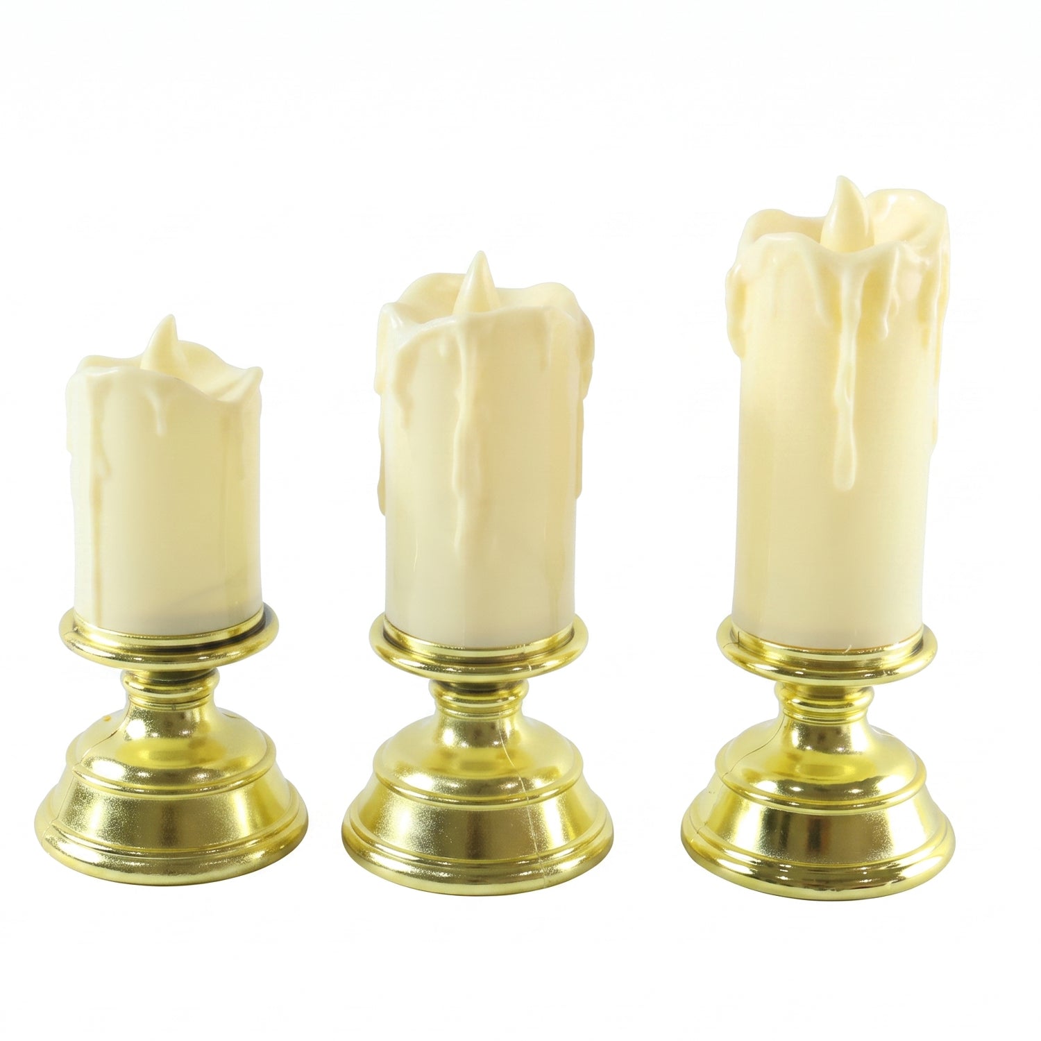 Flameless LED candle set on white background
