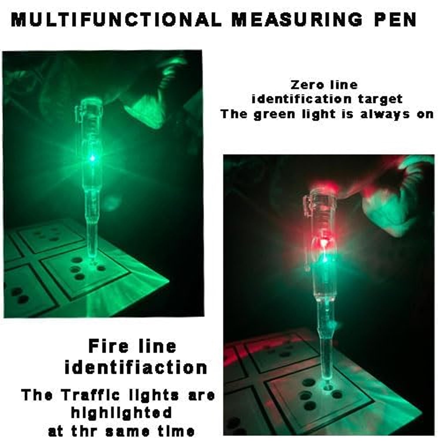 Close-up of voltage tester pen LED lights
