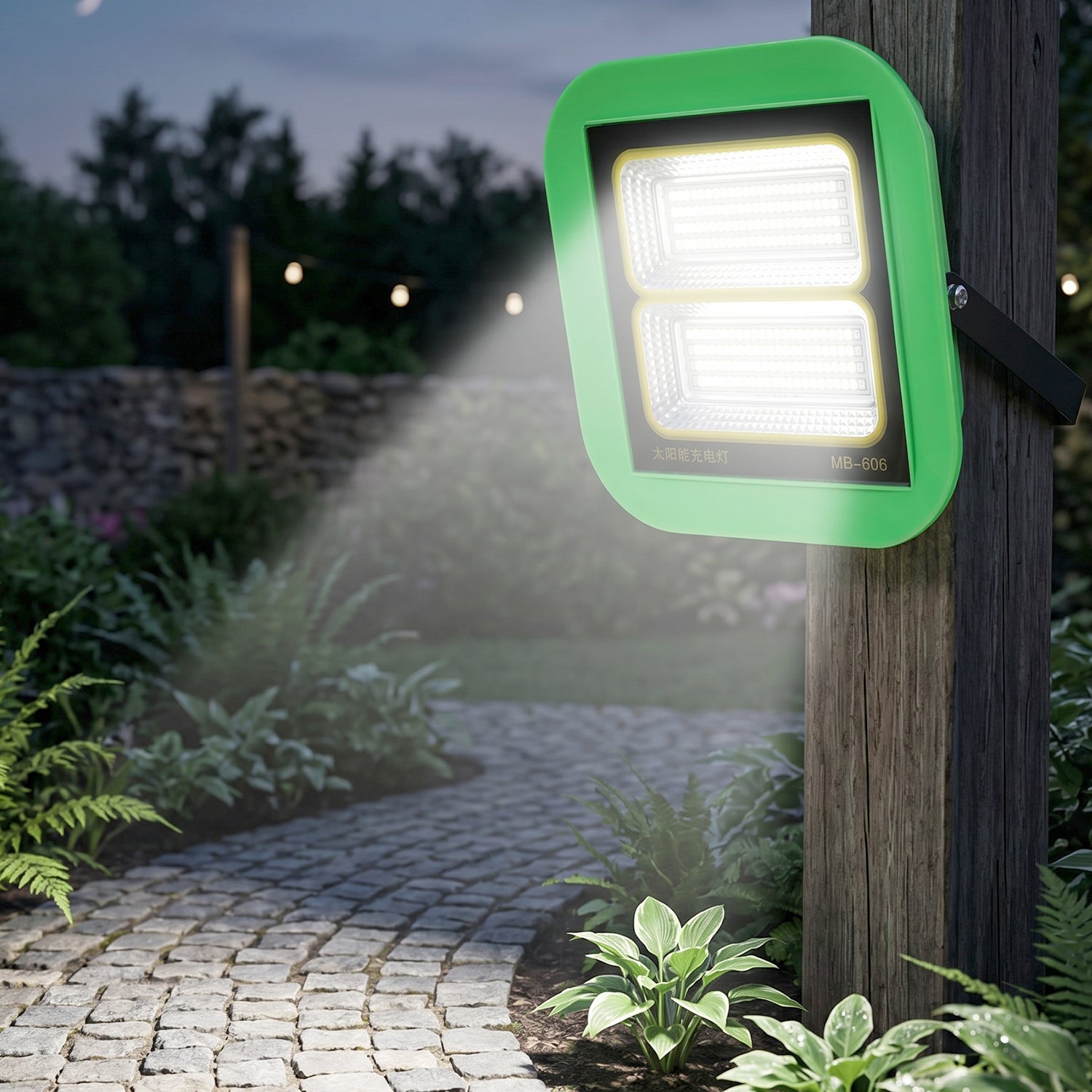Adjustable outdoor flood light showing multiple colour modes