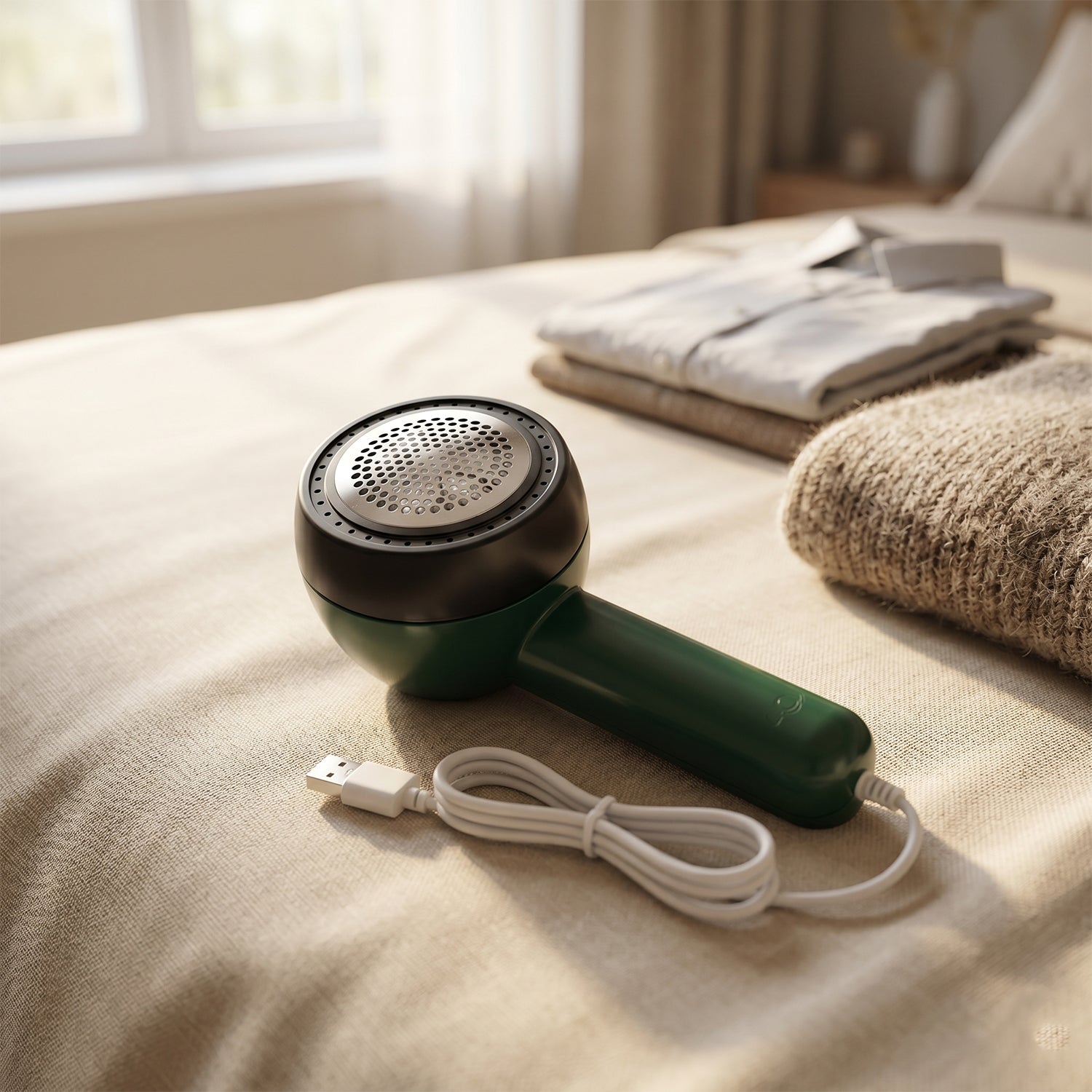 Electric Lint Remover being used on a sweater